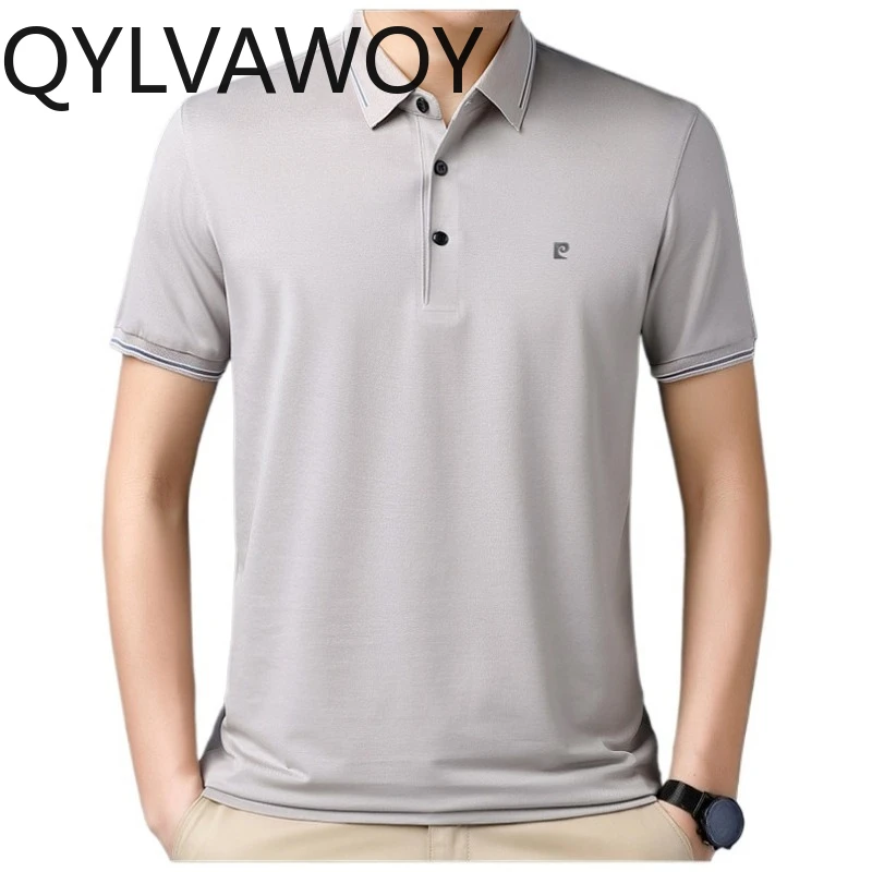 

QYLVAWOY 100% шелковые мужские поло из тутового шелкопряда, новая летняя футболка, однотонные топы с коротким рукавом, не требующие глажки, с отложным воротником, повседневные мужские рубашки