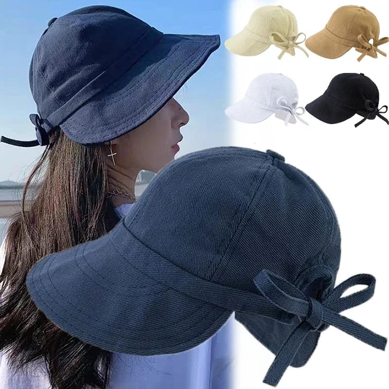 Summer Wide Brim Fisherman Hat Women Foldable Sunshade Visors Fisherman Cap Female Adjustable Outdoor Sports Bucket Panama Cap