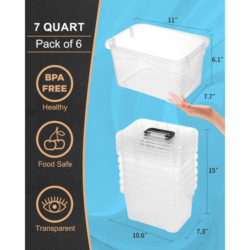 صناديق تخزين قابلة للطي سعة 7 لتر مع أغطية، و6 عبوات، ومنظمات قابلة للتكديس مع مزالج إبزيم آمن ومقابض سهلة الإمساك #2