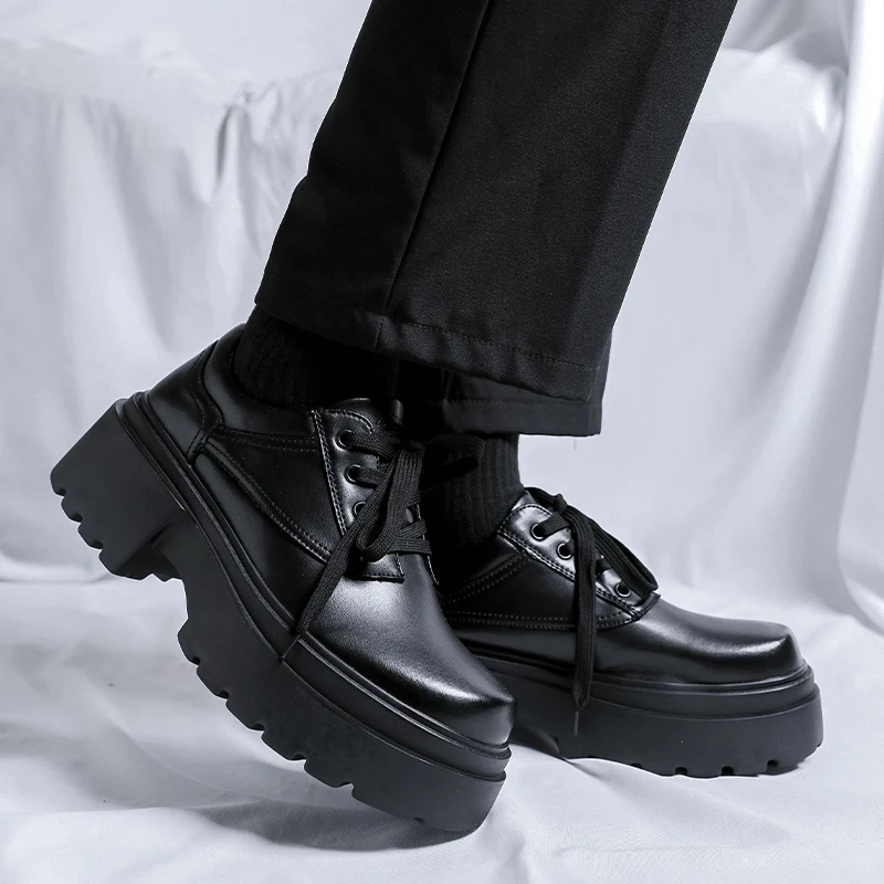 Black Men's thick soled high-quality shoes Versatile fashion designer style Wedding Party Outdoor Leisure Heightened Shoes image 6