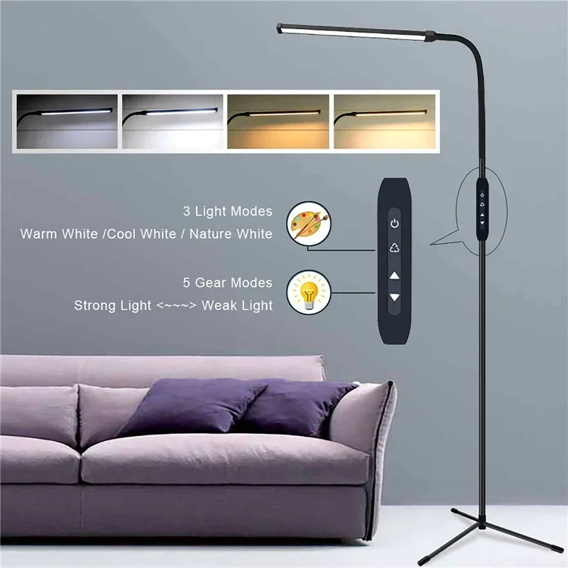 led floor lamp com controle remoto flexivel gooseneck luz noturna iluminacao do quarto sala de estar escurecimento interior 360 rotating em pe 01