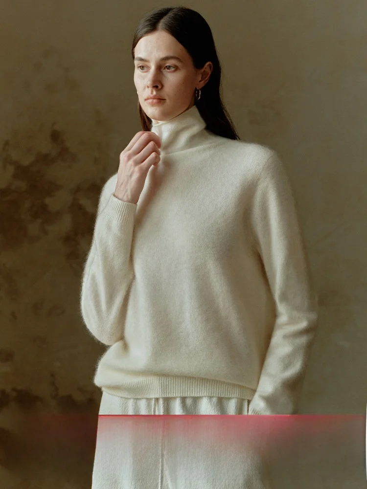 

COOBLOOM Wool Knitted High Collar Long Sve Sweater Winter New Sle Women's Loose Fit Camere Blend Overhead Top