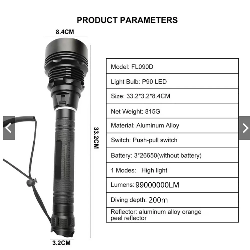 10000mah 5000M IPX8 Professional XHP90.2 Led Diving Flashlight Underwater Lamp Scuba Diving Torch Lamp White And Yellow Light