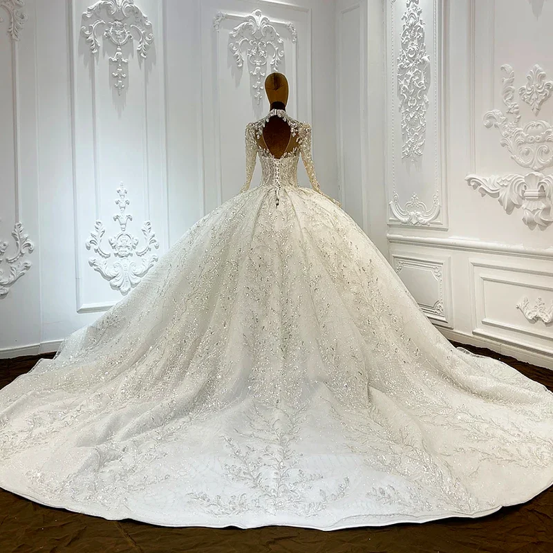 Surprise Price Wedding Dresses 2024 Ball Gown O-Neck Full Sleeves Suknia ślubna Beading Backless