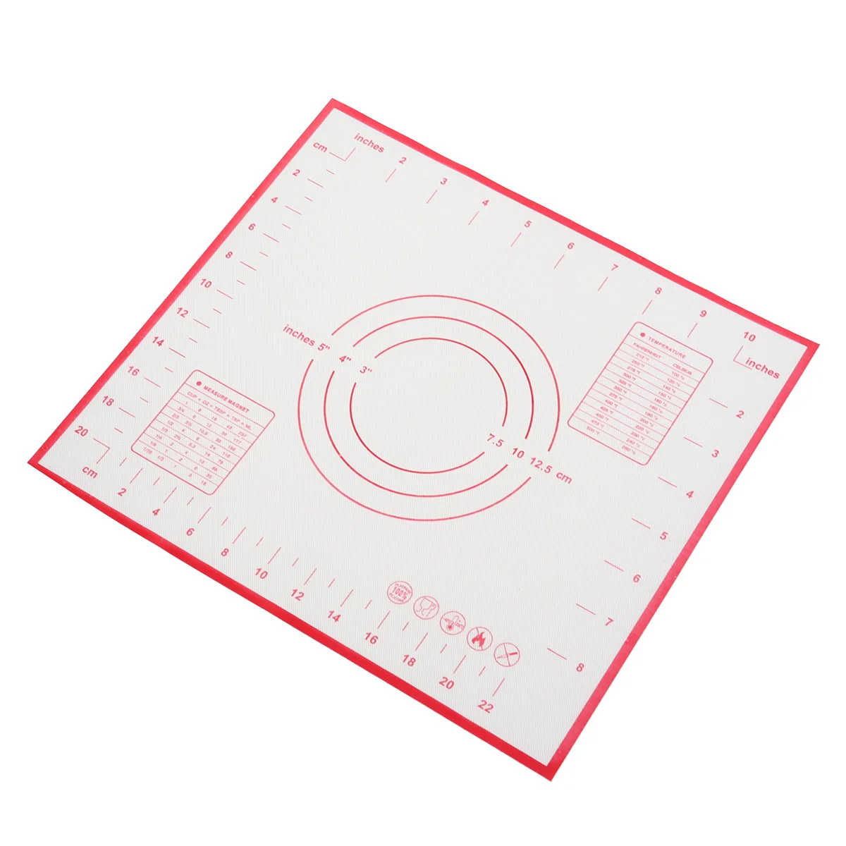 

26X29Cm Non-Slip Heat Resistant Pastry Dough Mat With Non-Slip Baking Mat Measurement Guide For Oven Cookie Pie Red