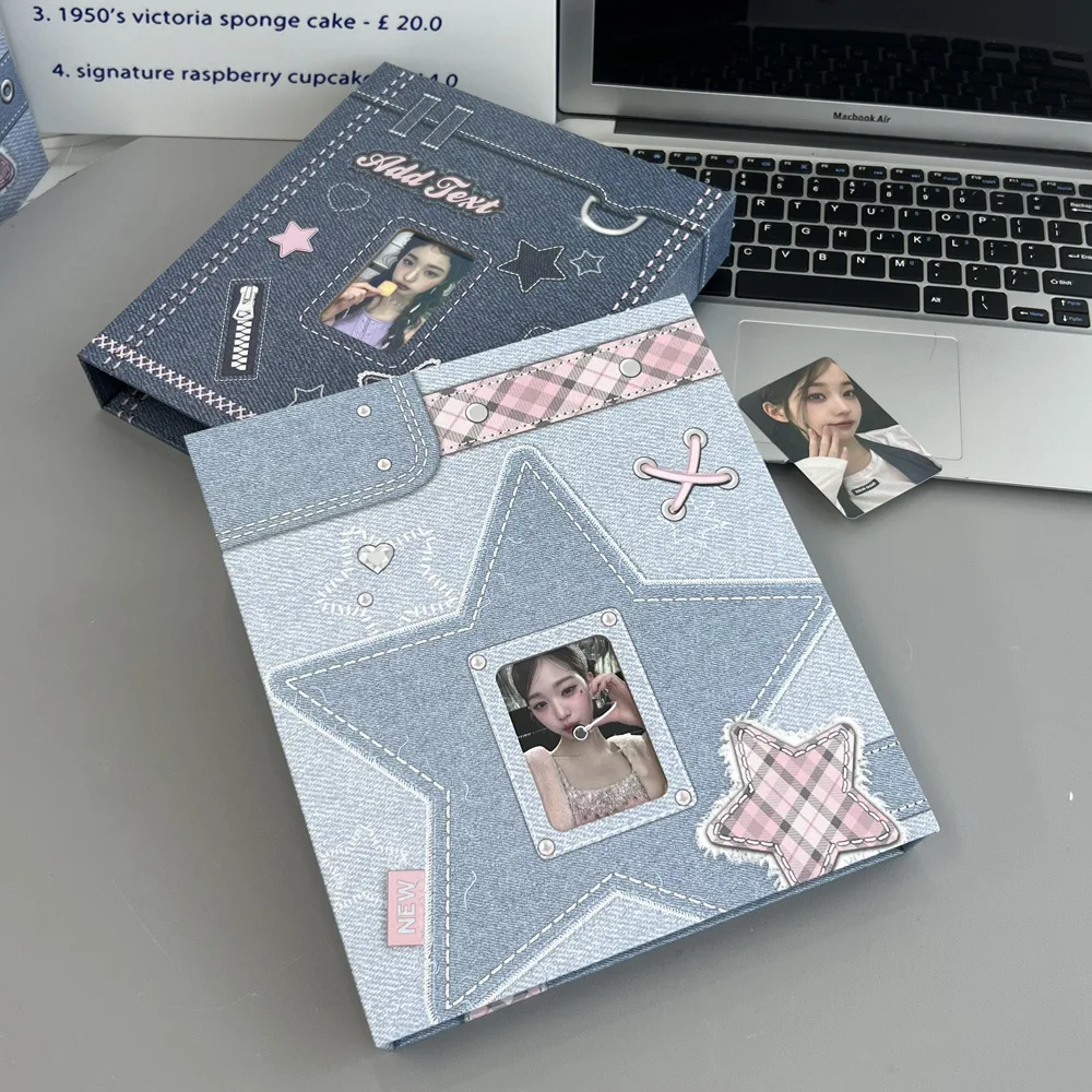 A4/5 Y2K American Retro Denim Star Card Collect Book Korean Kpop Idol 3-Inch Photoard Transparent Display Album 80/180 Card Slot