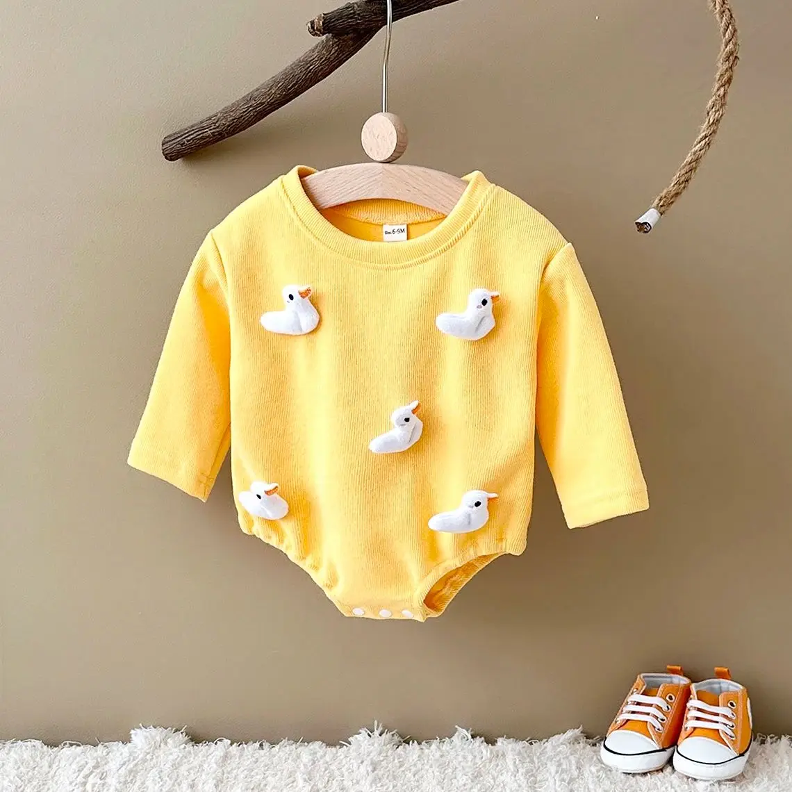 Ins Autumn Infant Baby Triangle Bubble Romper Cartoon Litter Duck/Mushroom Cute Newborn Bodysuit Boys Girls Baby Clothes