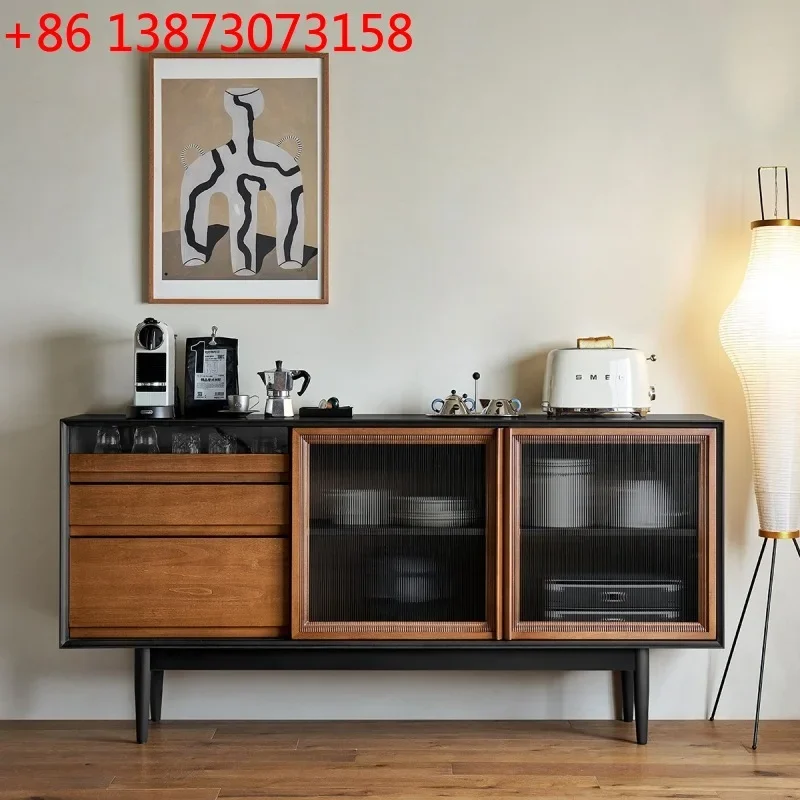 Nordic boxwood solid wood dining side cabinet French retro color matching living room against the wall coffee corner locker