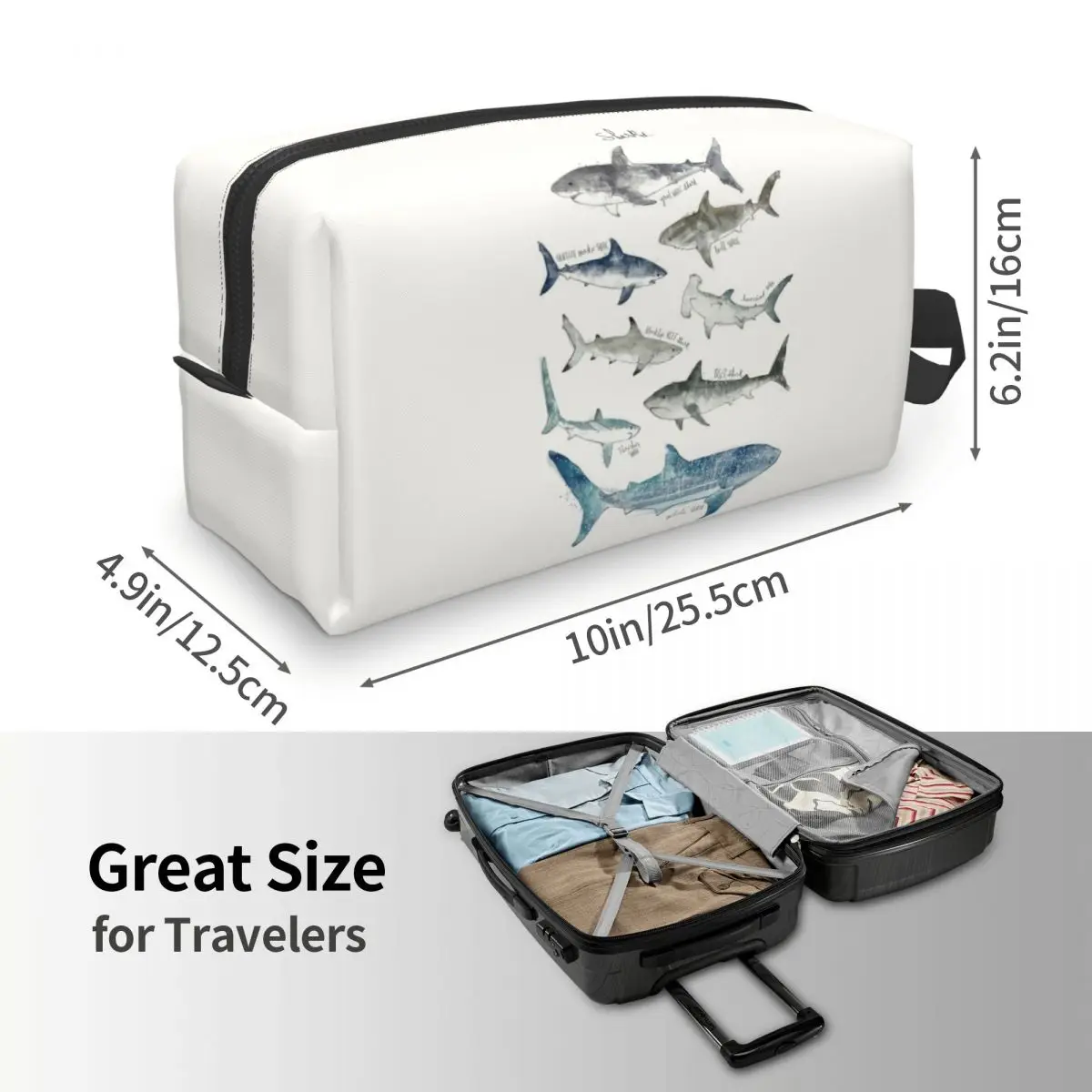 Sharks Makeup Bag Cosmetic Organizer Storage Dopp Kit Toiletry Cosmetic Bag for Women Beauty Travel Pencil Case