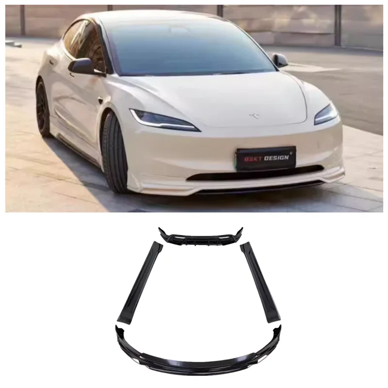 For Tesla Model 3 2023 2024+ High Quality ABS Bright Black Car Bumper Front Lip Rear Diffuser Spoiler Side Skirt Body Kit Cover