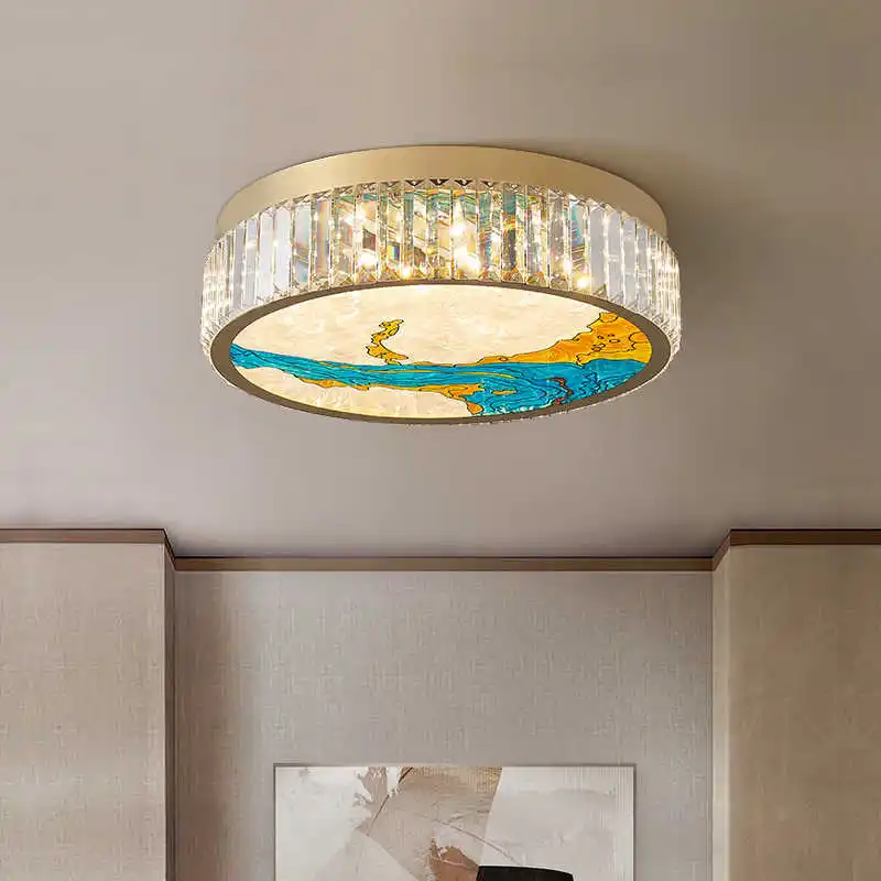 Chinese Style Enamel Ceiling Lamp Modern Villa Living Room Bedroom Home Decoration Glossy Crystal Ceiling Lamp Led Lamp