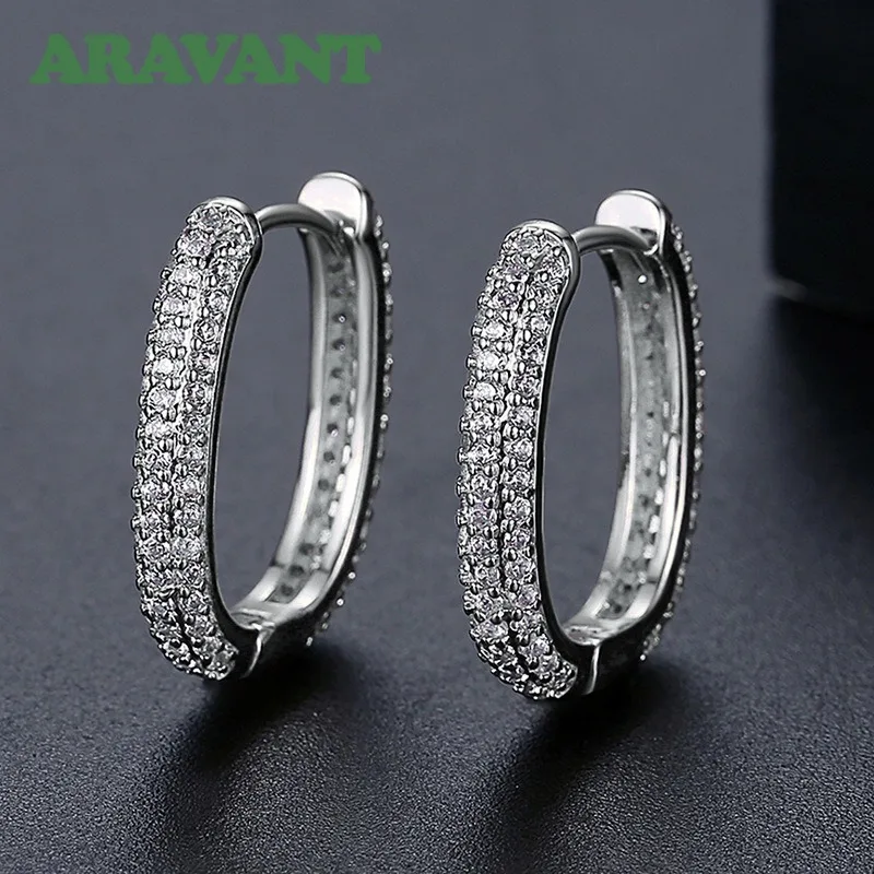 ARAVANT 925 Silber Roségold U-förmiger Zirkon-Creolen-Ohrring für Frauen, Hochzeit, Party, europäischer Schmuck – Detail 2