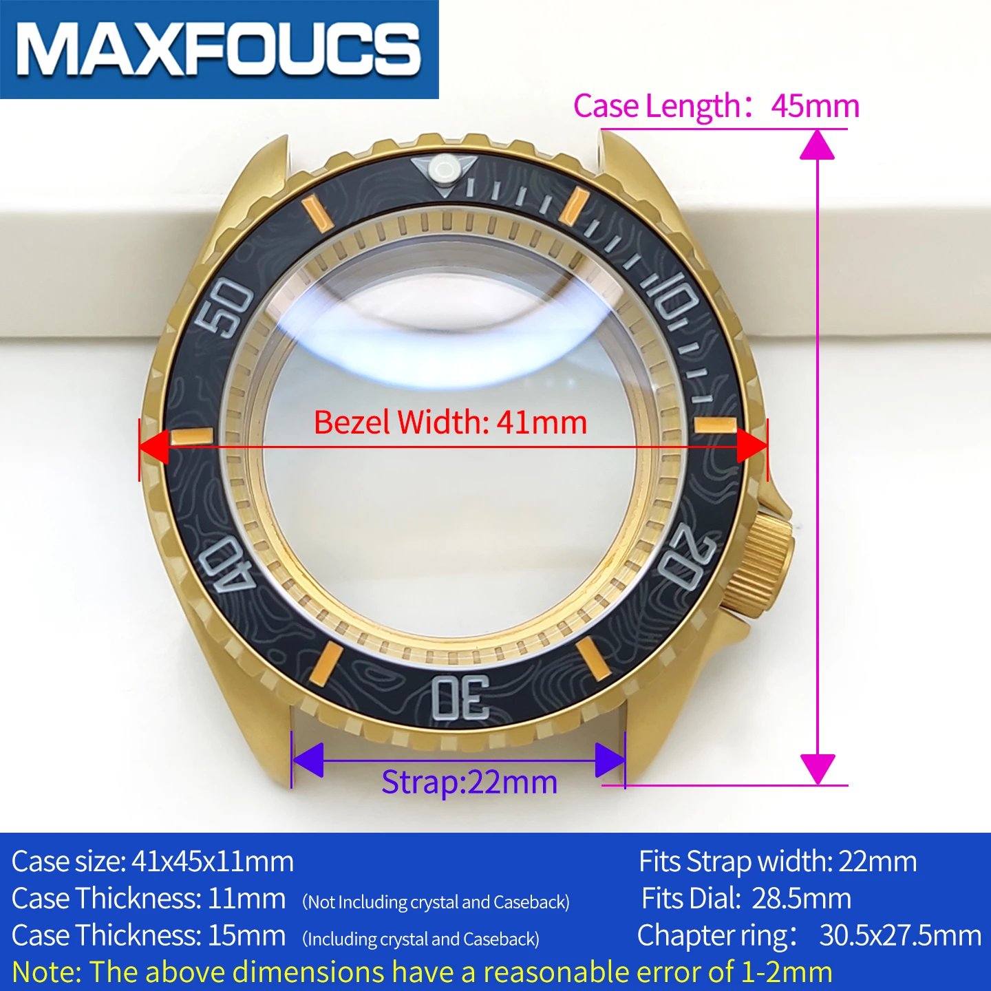 Mattes 3.8 SKX Gold-Uhrengehäuse mit Krone bei 4 Uhr, Edelstahl-Finish, MOD NH36 Lünetteneinsatz, Saphirglas, kundenspezifische Teile – Detail 4