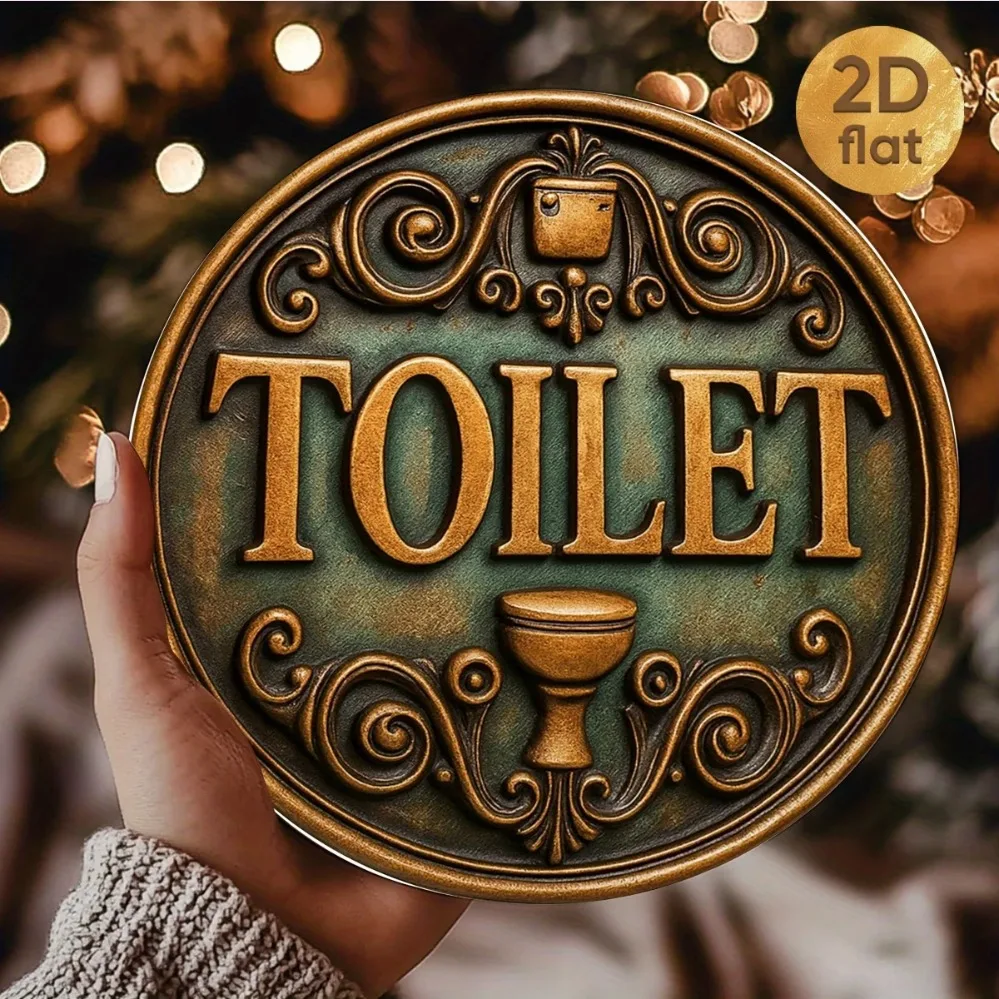 Antique Toilet Sign, Heavy Iron Wall Plaque, Vintage Rustic Style, 20x20cm, for Indoor & Outdoor Mounting, Ideal for Home, Café,