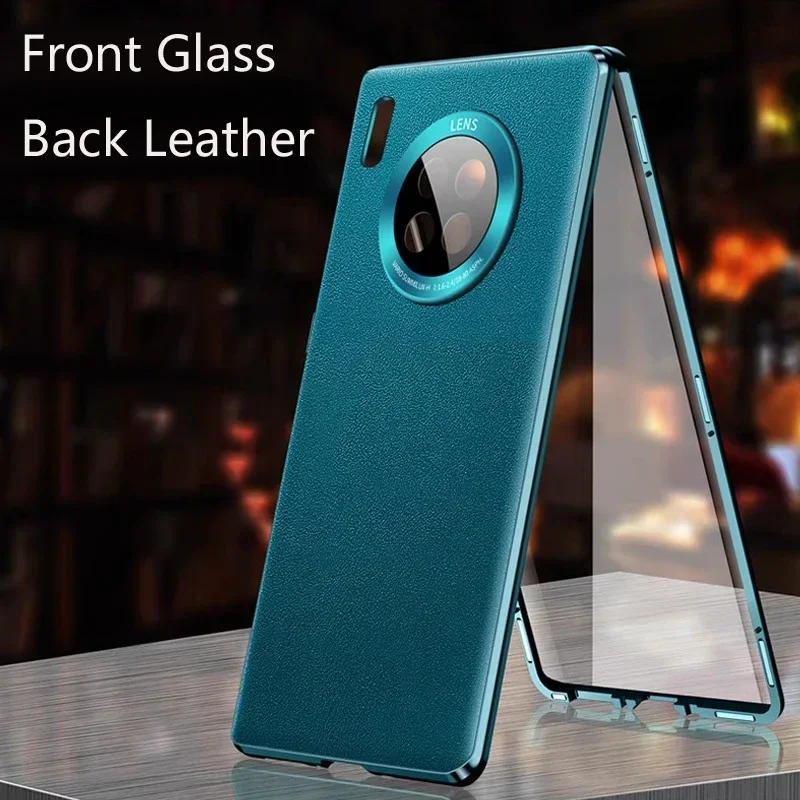 

Двусторонний чехол для телефона с металлическим магнитом из закаленного стекла для Huawei Pura 70 Mate 30 60 70 40 Pro, защитные кожаные чехлы для задней панели объектива
