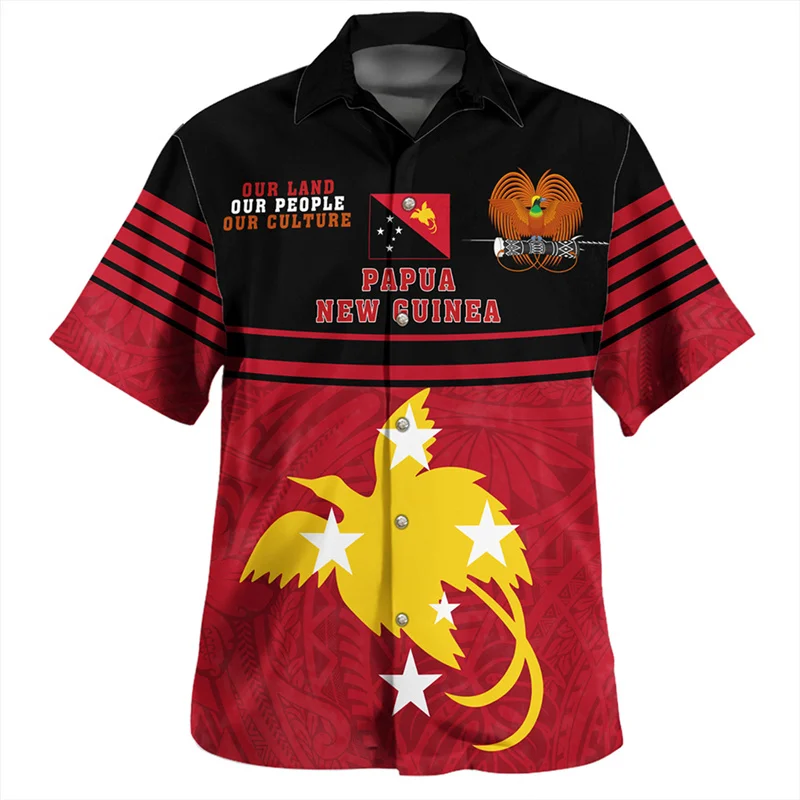 

New Vintage 3D Printing The Independent State Of Papua New Guinea Flag Shirts Papua Emblem Graphic Short Shirts Cool Top Clothes