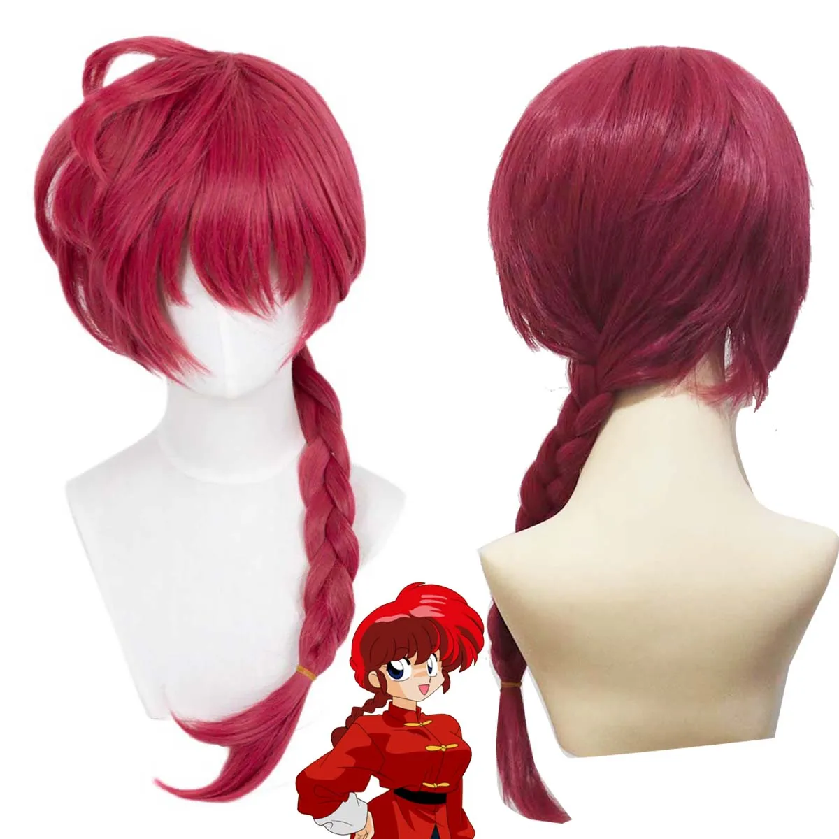 Halloween Party Role Play Anime Ranma Nibun-no-Ichi Cos Ranma Saotome  Black Rose Red Braided Wig