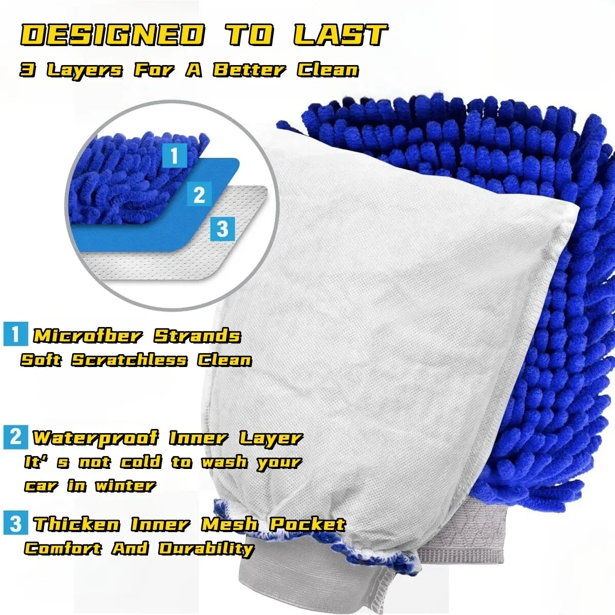 Microfiber Car Wash Mitt Double Sided Chenille Auto Gloves Ultra Absorbent Wash Car Sponge Scratch Free Microfiber Car Cleaning