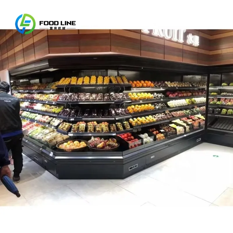 

Customized Commercial Vegetable Refrigerator Vertical Open Multideck Air Curtain Display Case Open Front Chiller For Supermarket
