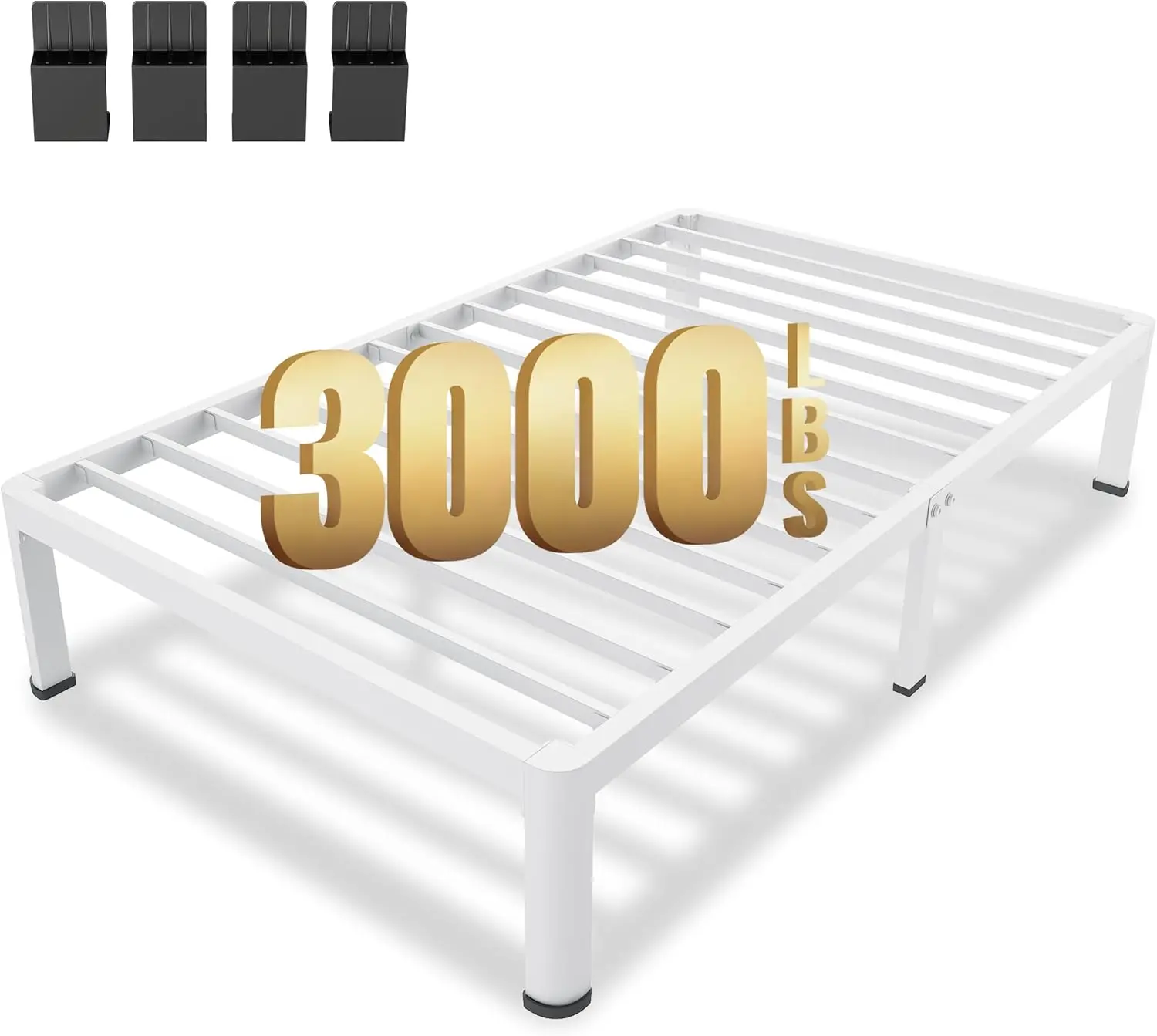 

14 Inch Twin Metal Platform Bed Frame White, Heavy Duty Steel Slats, No Box Spring Needed, Easy Assembly