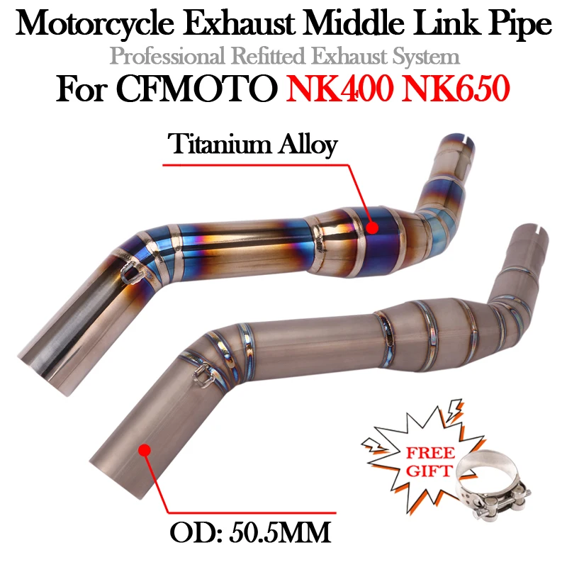 

Slip On For CFMOTO NK400 NK650 Motorcycle Titanium Alloy Exhaust Mid Connect Middle Link Pipe Modify 51MM GP Muffler Escape Moto