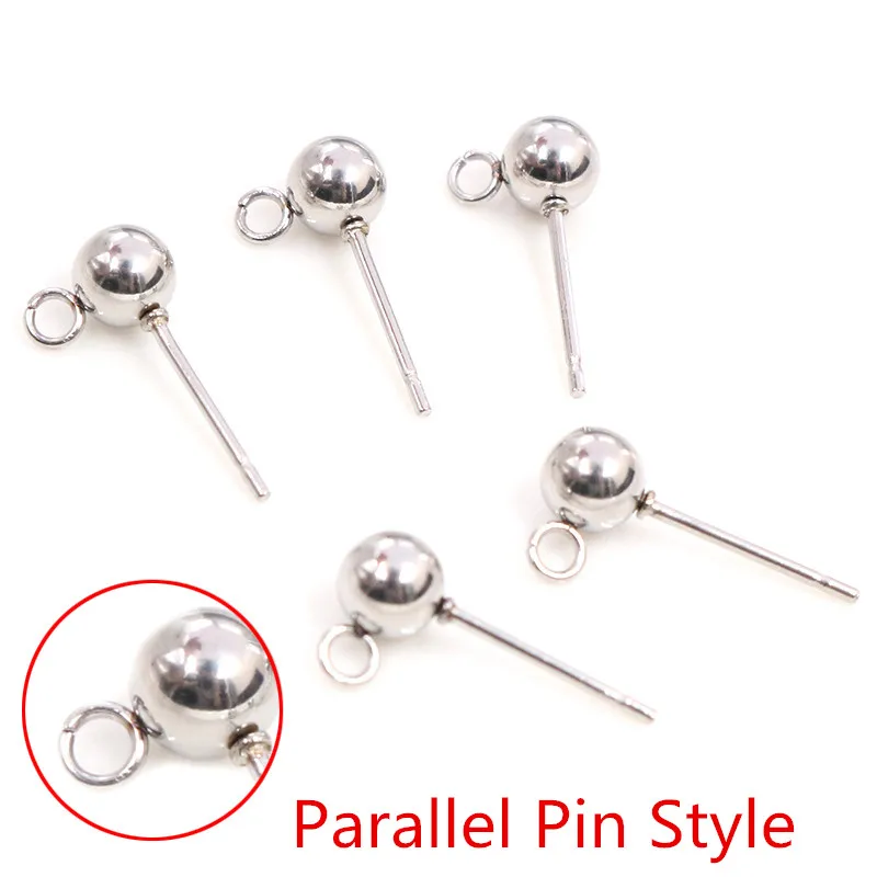 30 sztuk 3/4/5/6mm 316 ze stali nierdzewnej szpilki z kulką ustalenia Stud kolczyk podstawowe szpilki korki złącze dla majsterkowiczów tworzenia biżuterii — zdjęcie 5