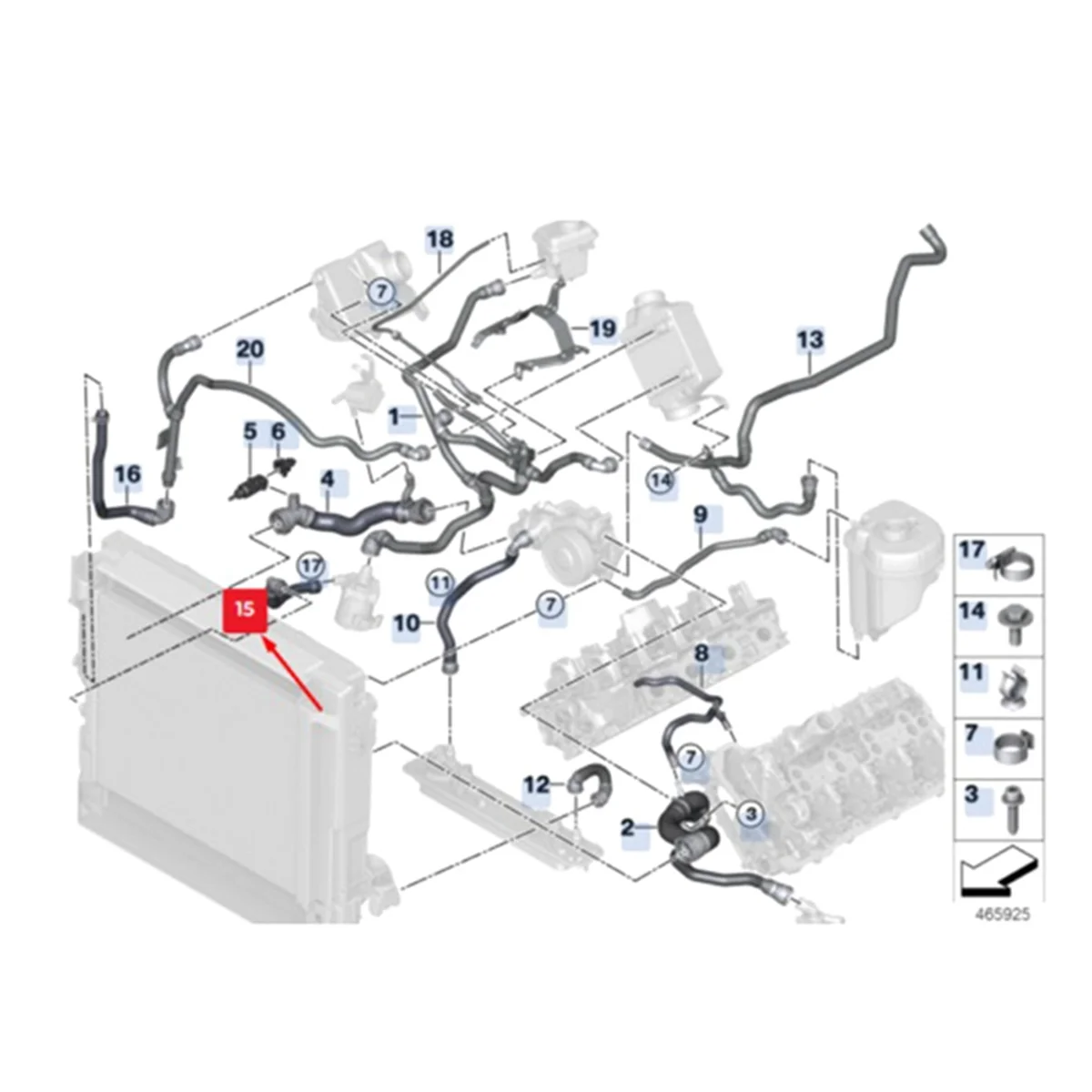 Mangueira de água do radiador para BMW, 17127589632 Mangueira do líquido refrigerante, X5, X6, E39