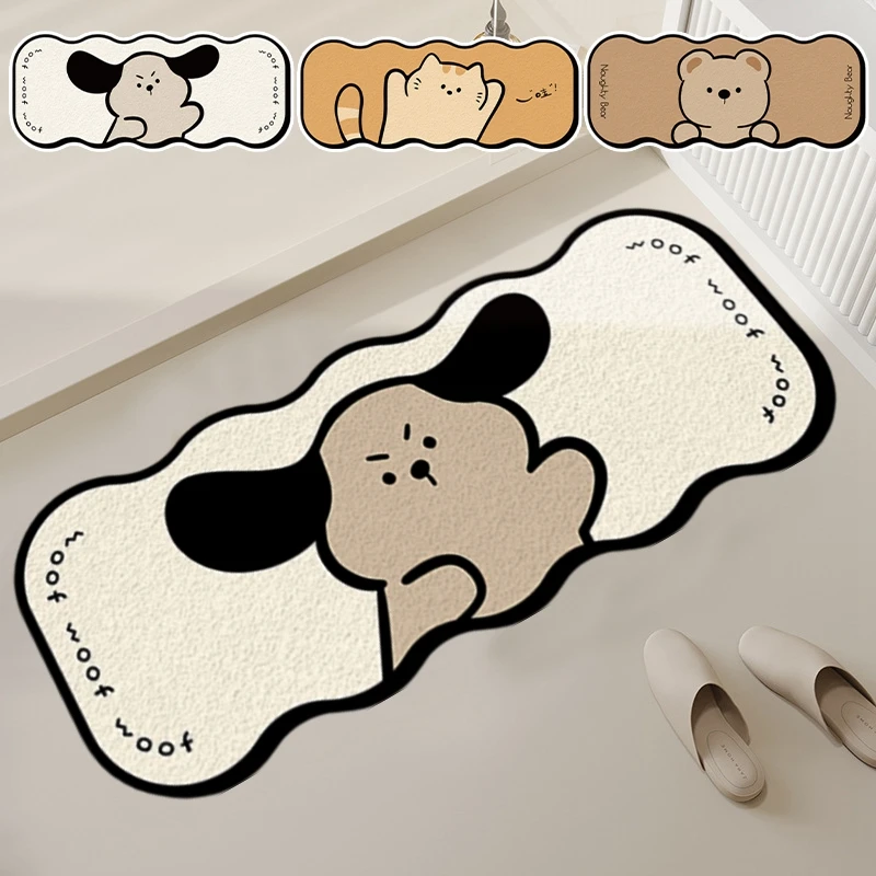 Kawaii Kitchen Mat Cute Bathroom Floormat Cat Rug Dog Bear Bath Pad Decorative Carpet Absorbent Anti-Slip Carpet Home Decor 주방매트