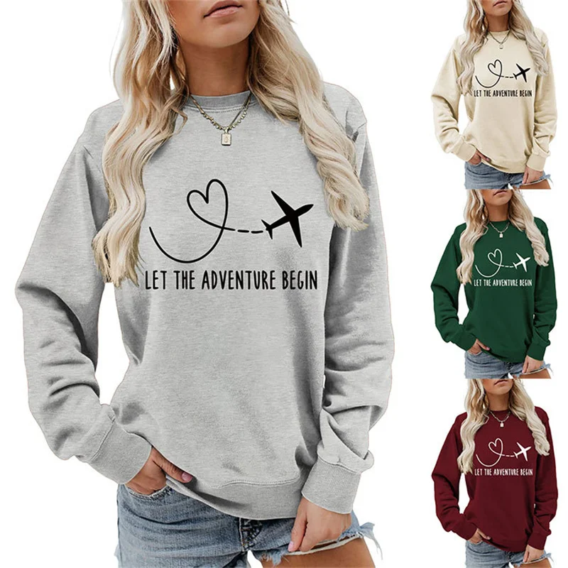 

New autumn and winter cotton women's personality simple LET THE ADVENTURE BEGIN letter print comfortable hoodie