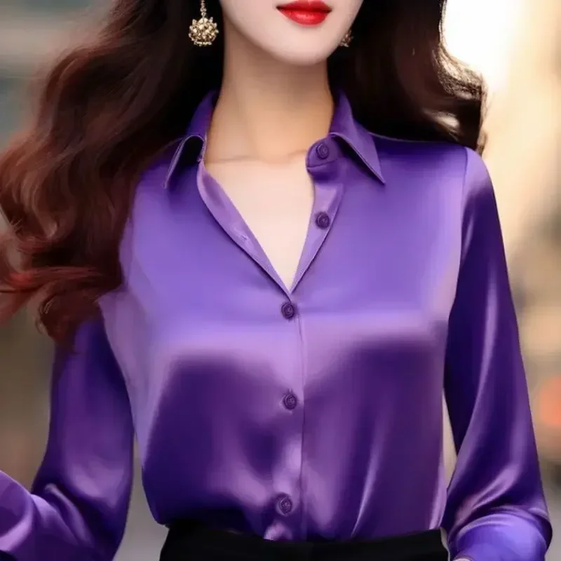 

New Spring Autumn New Women's Solid Color Polo-Neck Button Elegant Loose Long Sleeve Versatile Commuter French Unique Shirt Tops