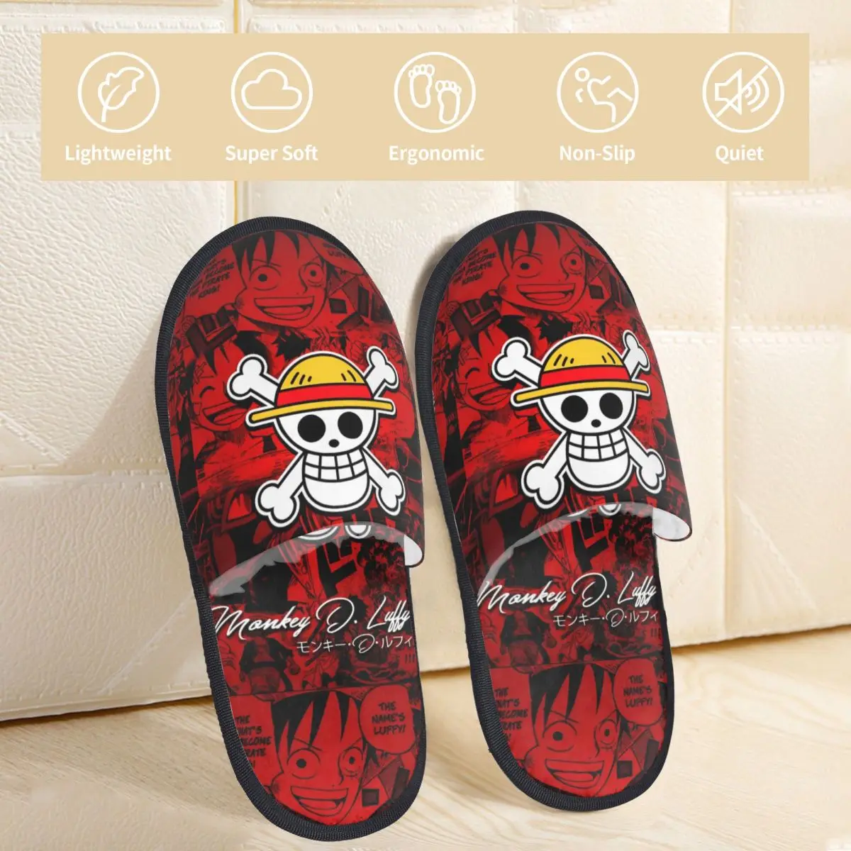 원피스 애니메이션 만화 루피 홈 코튼 슬리퍼 미끄럼 방지 아늑한 메모리폼 코튼 슬리퍼 침실용