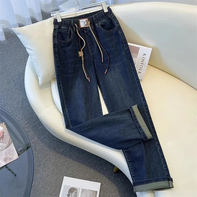 

Женские повседневные широкие ковбойские брюки в стиле ретро, 2025 г., женские модные джинсы с высокой талией, осень-зима, женские прямые джинсовые брюки-трубы