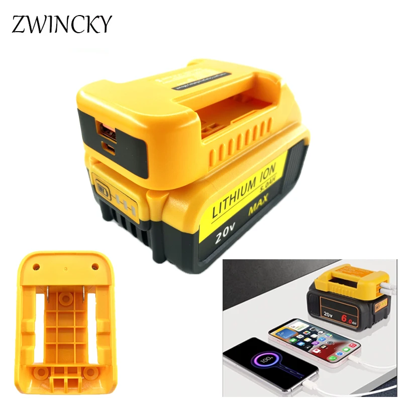 USB Charger Adapter for Dewalt 18V 20V Lithitum Battery Portable Type-C Port Fast Charging Battery Storage Rack Holder Case