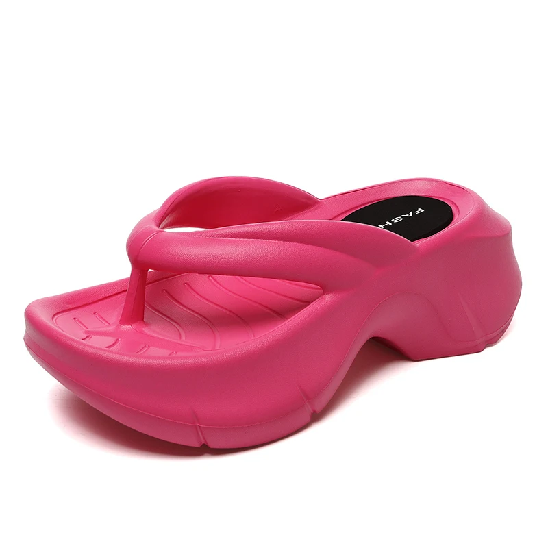 Hot Pink Chunky Platform Flip Flops for Woman Summer 2024 Thick Bottom Clip Toe Sandals Women Non-Slip Wedges Slippers Sandalias