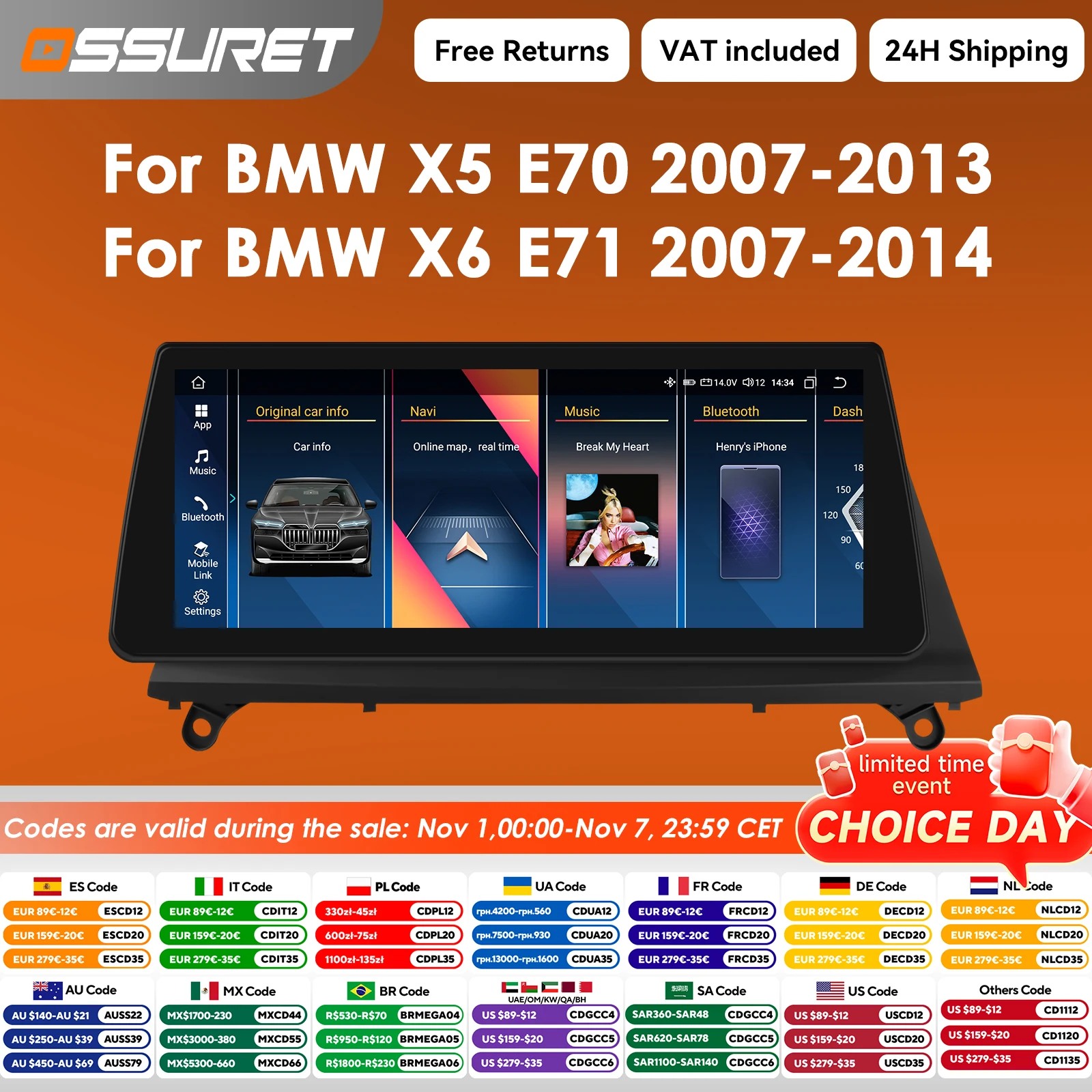 10,25 "Carplay Android Auto radio de coche para BMW X5 E70 X6 E71 CCC CIC 2007-2014 reproductor Multimedia 4G Autoradio 2din pantalla de unidad 