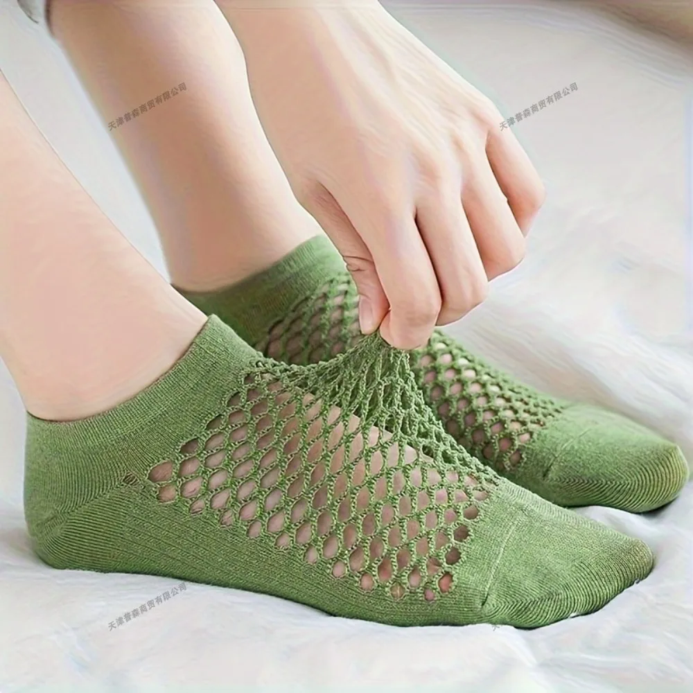 1/2/3/5 Pair Womens Socks New Thin Summer Breathable Sweat-absorbent Polyester-cotton Women's Boat Socks Hole Mesh Socks