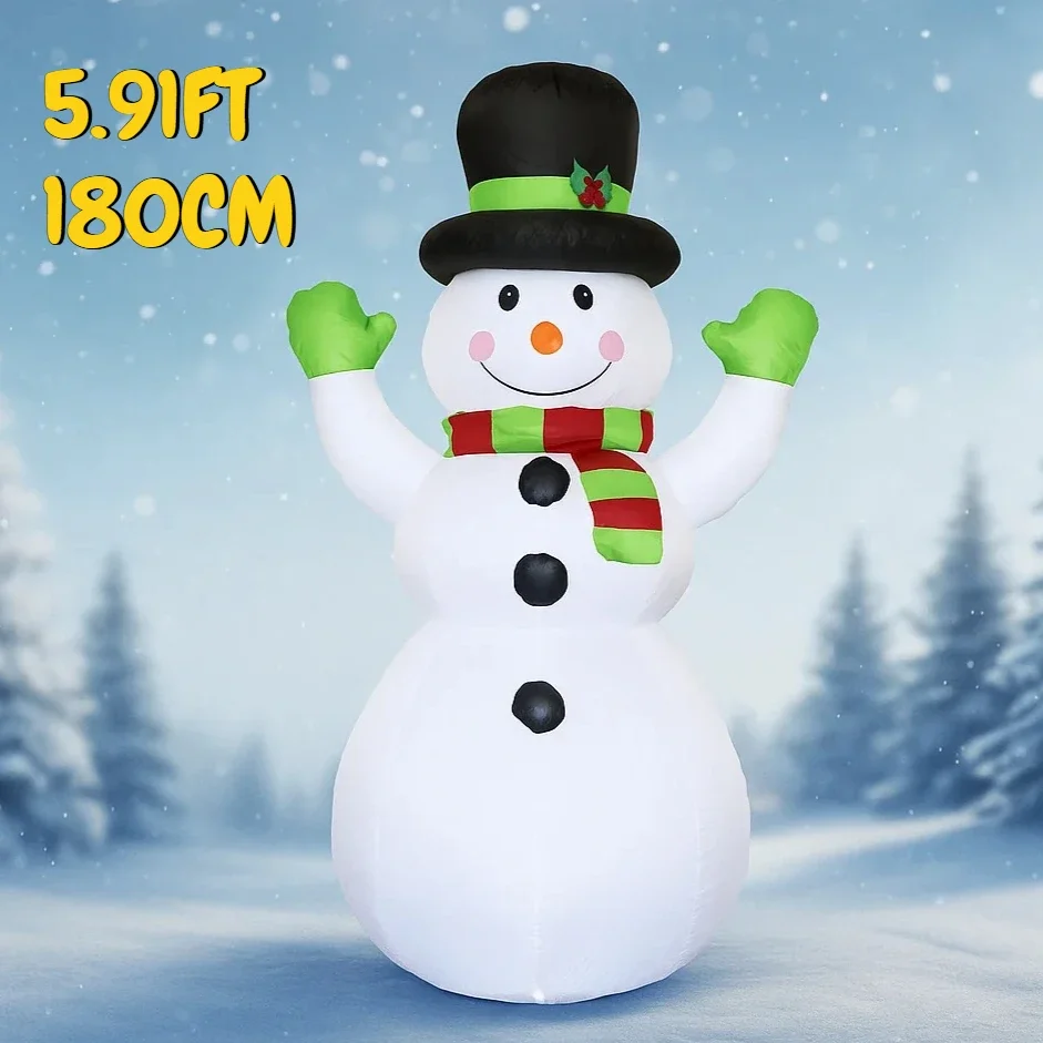 

5,91 фута гигантская надувная игрушка-снеговик со светодиодной подсветкой, праздничные подарки, рождественские украшения для двора, рождественские принадлежности, украшения для дома