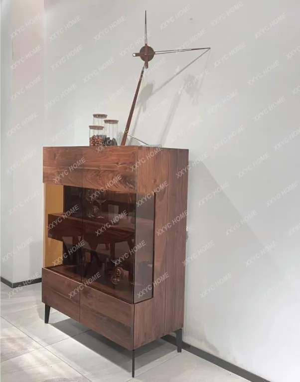 

A Black walnut solid wood wine cabinet dining room display cabinet storage living room glass fashion