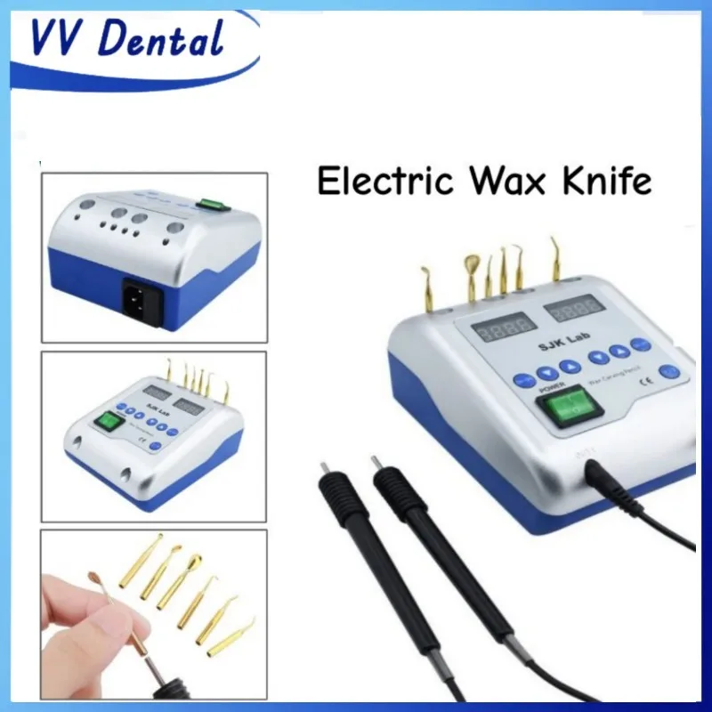 

VV Dental Lab Электрическая ручка для резьбы по воску с 2 ручками + 6 восковыми наконечниками Цифровой дисплей Электрический комплект для ухода за воском для стоматологической лаборатории