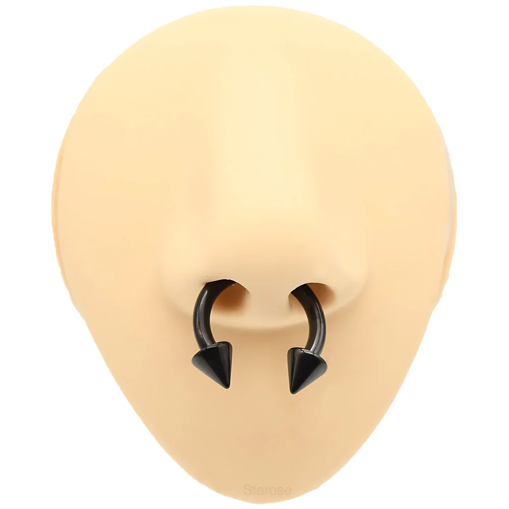 1 قطعة مقياس كبير أسود الفولاذ المقاوم للصدأ حدوة الحصان الدائري مع سبايك التعميم الحديد ثقب الأنف خواتم مخروط ثقب الحاجز خواتم