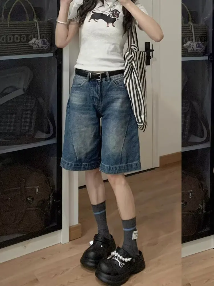 여성 캐주얼 레트로 아메리칸 스타일 핫티 여름 반바지 청바지 여성 데님 반바지 소녀 스타일 Y2k
