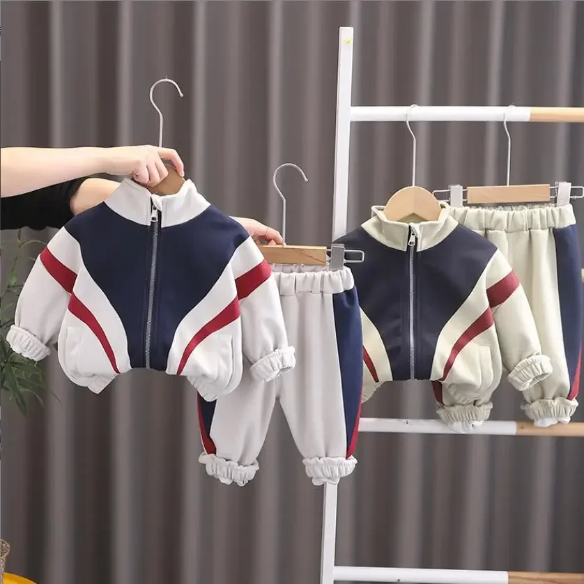 Jongens Designer Sweatshirt Sets Koreaanse Stijl Monogram Opstaande Kraag Casual Hoodies + Broek Peuter Outfits Kinderen Kinderkleding