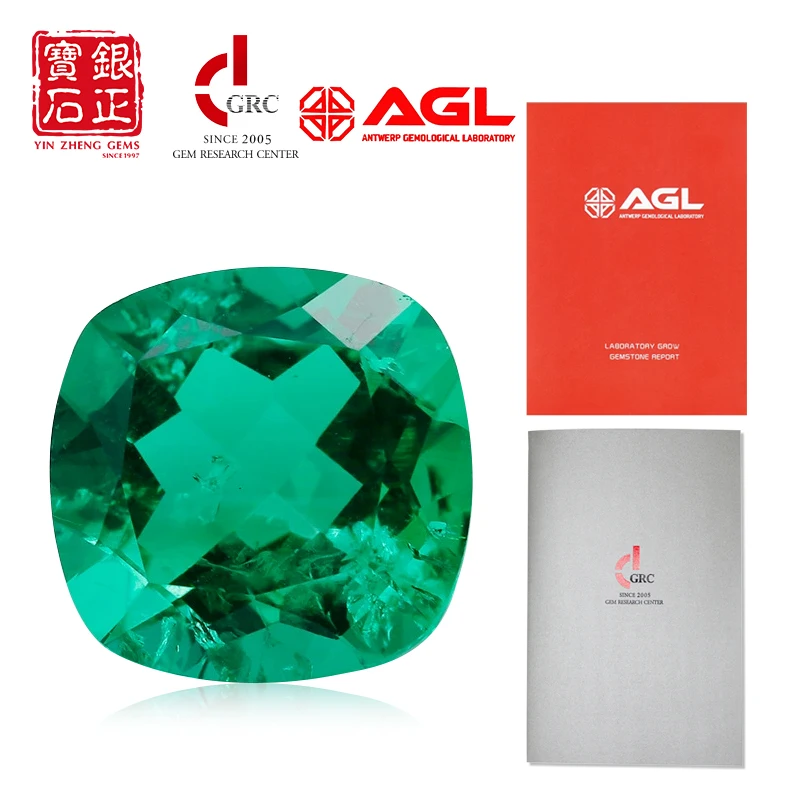 

YinZheng Cushion Cut Lab Grown Colombia Изумрудный свободный камень Оптовая продажа драгоценных камней для изготовления ювелирных изделий с дополнительными сертификатами
