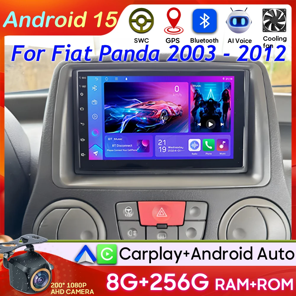 لشركة فيات باندا 2003 2004 2005 2006 - 2012 نظام تحديد المواقع والملاحة فيديو راديو السيارة أندرويد 15 السيارات الوسائط المتعددة Carplay عرض DSP 2k