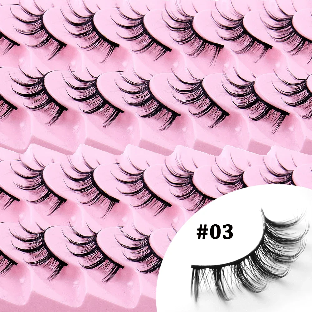 10 Pairs of False Eyelashes Natural 3D Manga Lashes Cross Wispy Soft Extension Realistic Fake Eyelashes Daily Eyes Makeup Women