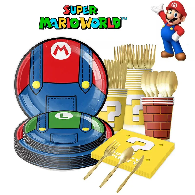 Super Mario Theme Party Suit Anime Figure Mario Bros Series Party Dress Up Props Disposable Articles Birthday Festival Articles