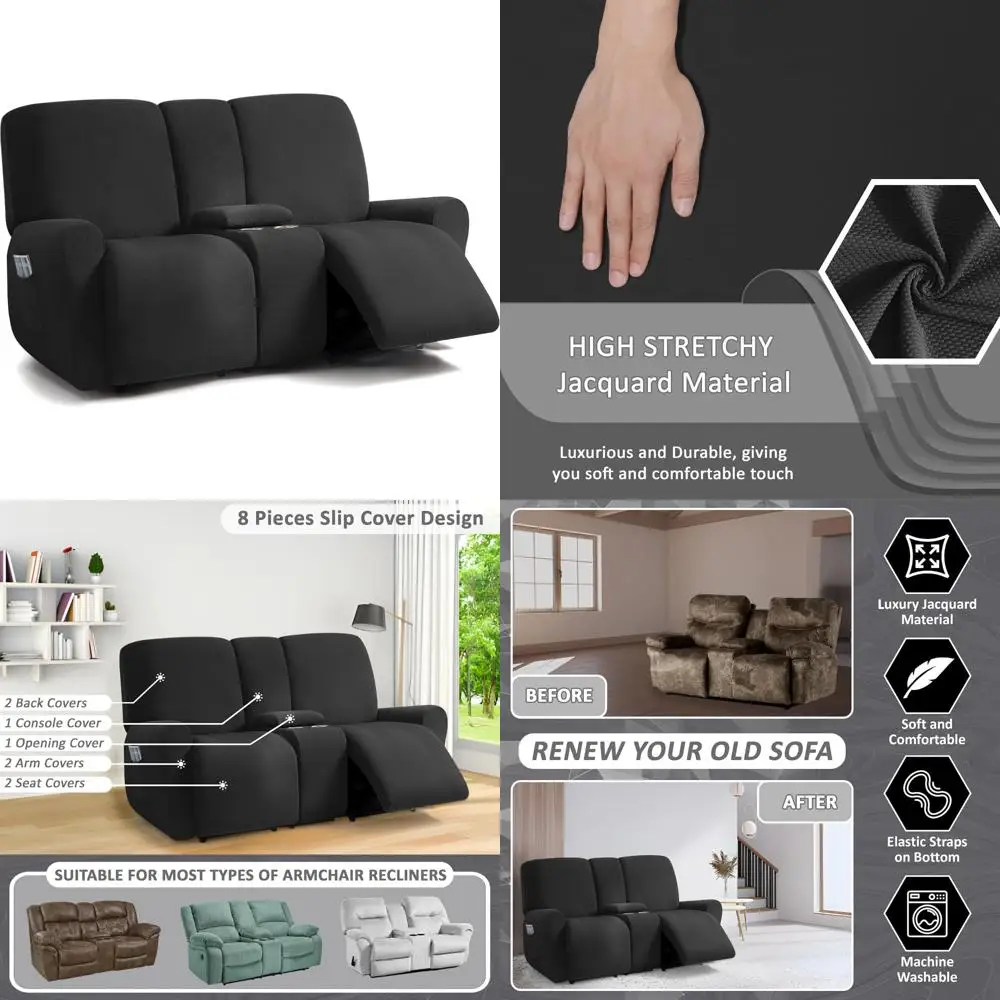 

Stretch Sofa Covers 8-Piece Set for Reclining Loveseat with Middle Console, 2 Seat Recliner Slipcovers