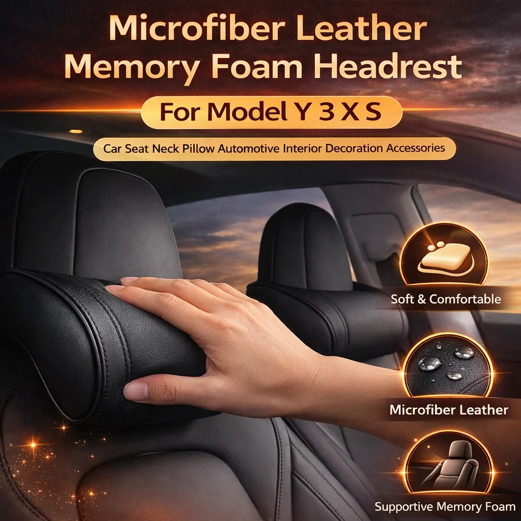 Mikrofaser-Leder Memory-Schaum Kopfstütze Nackenkissen für Tesla Model Y 3 X S Autositz Innenausstattung Komfort Unterstützung Deko Zubehör