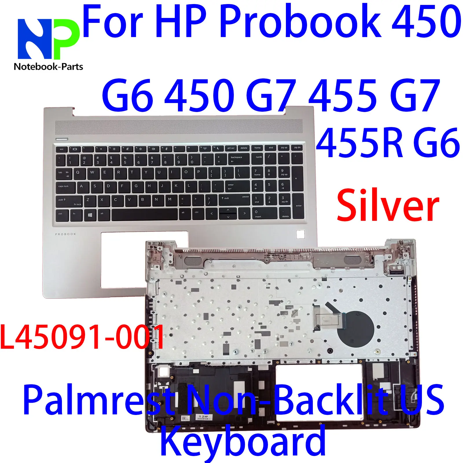 

Original New Top Cover For HP Probook 450 G6 450 G7 455 G7 455R G6 15.6" Palmrest Non-Backlit US Keyboard Silver L45091-001