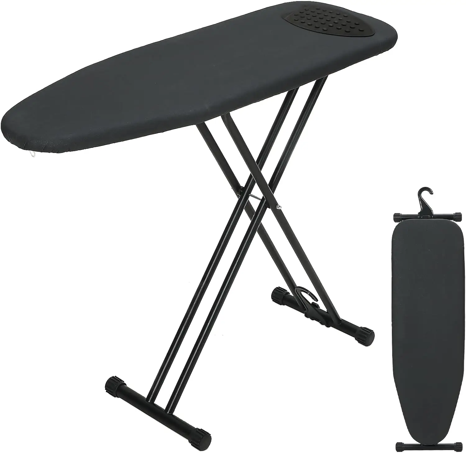 

Compact Full-Size Ironing Board with Adjustable Height, Heat-Resistant Pad, and Space-Saving Hanger for Easy Storage